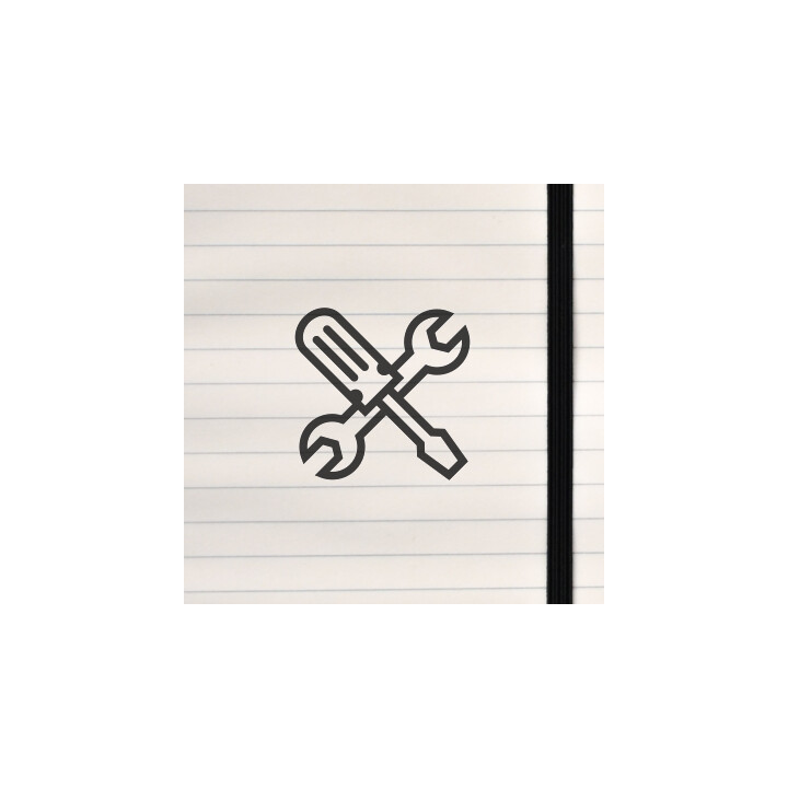 A clean, crossed‑tools emblem built from bold geometric strokes for fast, universal readability.