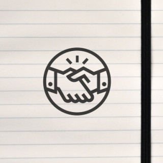 A clean handshake emblem framed in a circle, designed for instant recognition and transparent‑background deployment.