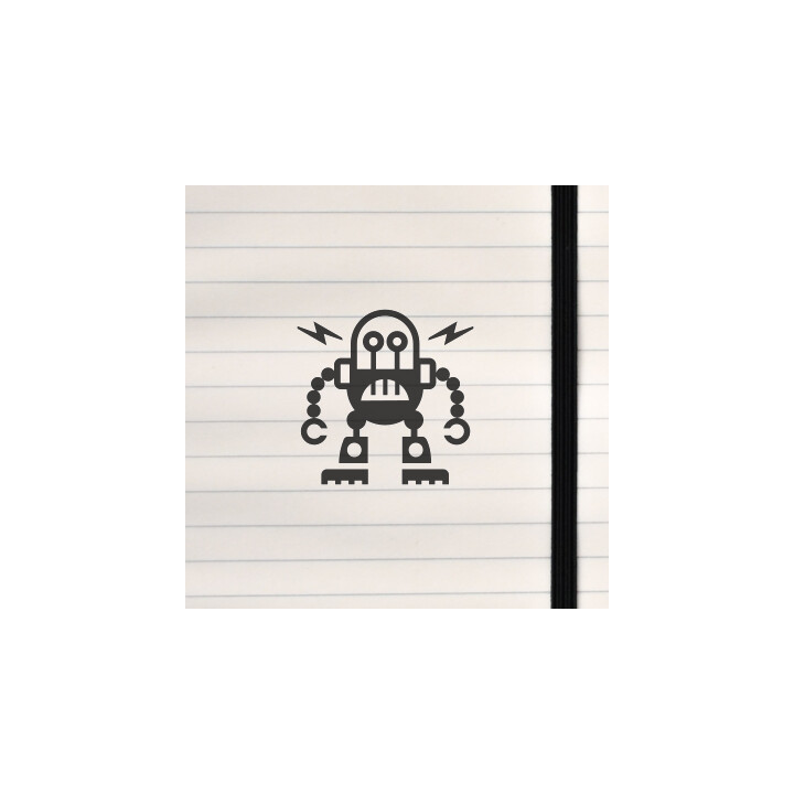 A bold, geometric robot emblem with energetic accents and a clean, tech‑friendly silhouette.