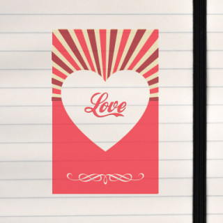 A bold heart‑centered “Love” design with vintage sunburst rays.