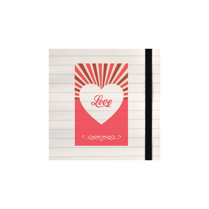 A bold heart‑centered “Love” design with vintage sunburst rays.