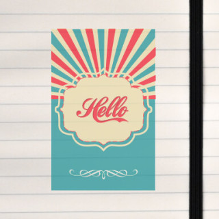 A vibrant vintage‑style “Hello” design with bold sunburst rays and elegant script.