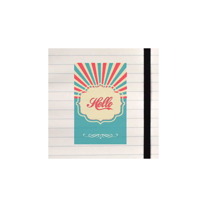 A vibrant vintage‑style “Hello” design with bold sunburst rays and elegant script.