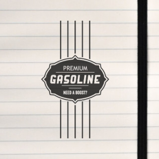 A bold, monochrome retro fuel‑station design.
