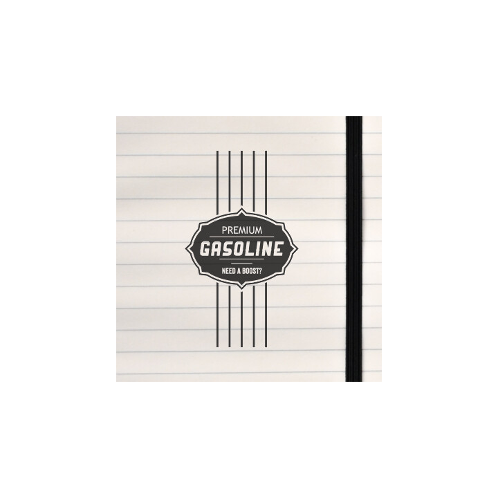A bold, monochrome retro fuel‑station design.