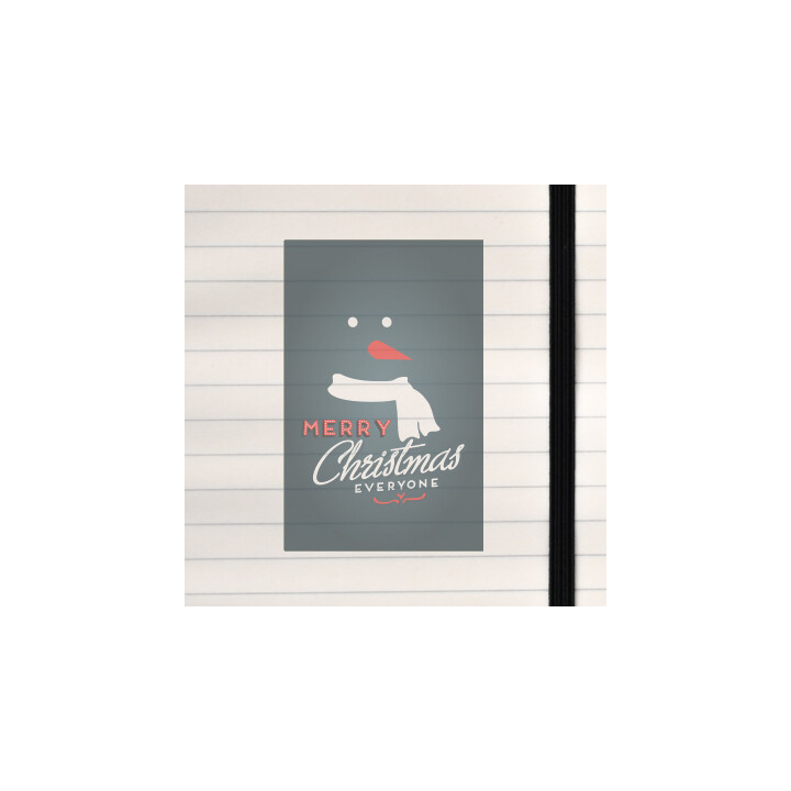 A clean, modern Christmas design featuring a minimalist snowman face and festive lettering.