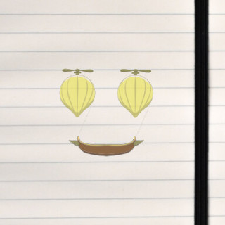 A whimsical twin‑balloon airship with propellers and a boat‑style gondola.
