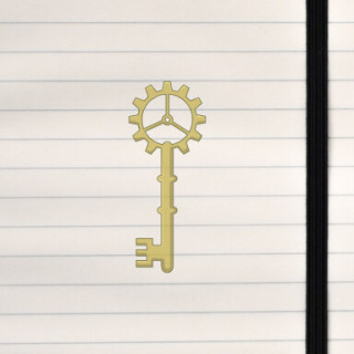 A bold steampunk key with a gear‑shaped bow and mechanical detailing.