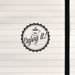 A bold circular emblem featuring a steaming coffee cup and friendly script.