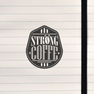 A vintage hexagonal emblem with bold “STRONG COFFE” lettering.