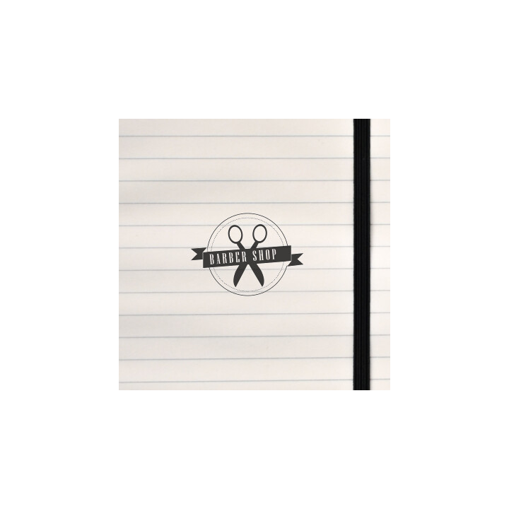 A vintage circular badge featuring crossed scissors and bold lettering.
