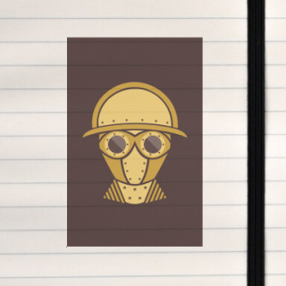 A golden, riveted robot emblem with retro‑futuristic charm.