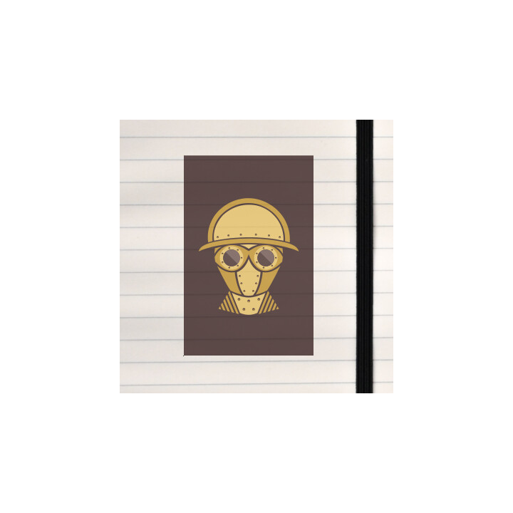 A golden, riveted robot emblem with retro‑futuristic charm.