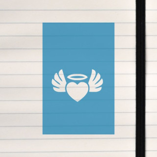 A serene blue icon of a heart with wings and halo, symbolizing love, purity, and spiritual grace.