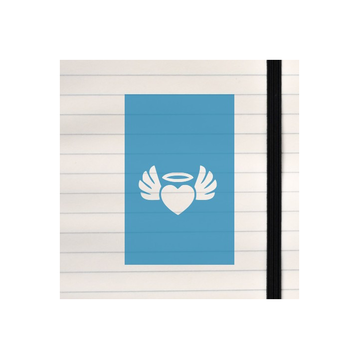 A serene blue icon of a heart with wings and halo, symbolizing love, purity, and spiritual grace.