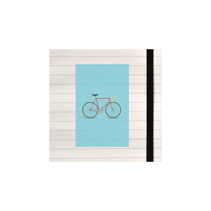A bicycle illustrated on a full solid colored background.