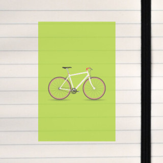 A bicycle illustrated on a full solid colored background.