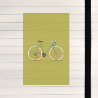 A bicycle illustrated on a full solid colored background.