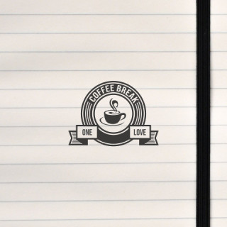 A sleek coffee-themed emblem featuring a steaming cup at its center, framed by concentric lines and a unifying message of warmth