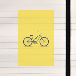 A bicycle illustrated on a full solid colored background.