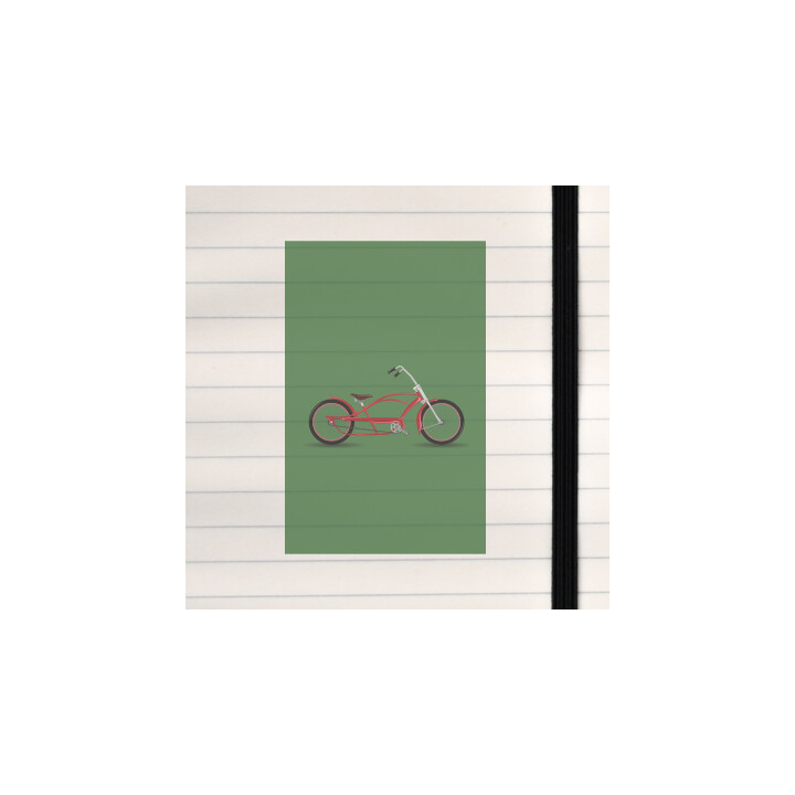 A bicycle illustrated on a full solid colored background.