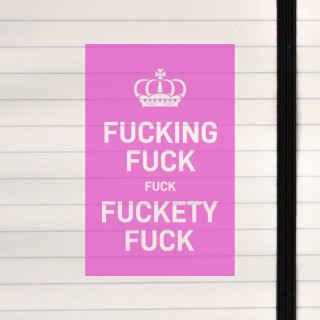 Bright pink crown poster with bold white type and an intentionally profane slogan for a cheeky, adult‑oriented statement piece.