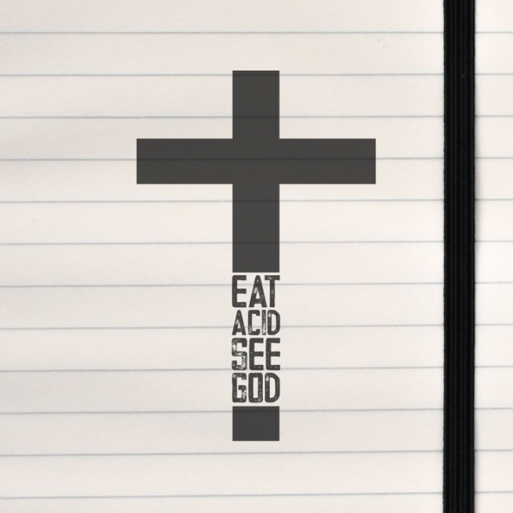 A stark cross paired with a bold, mind‑bending statement about seeing beyond the ordinary.