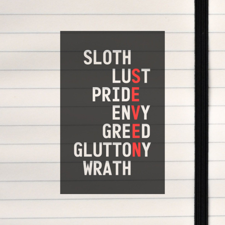 A striking typographic layout revealing “SEVEN” hidden in plain sight.