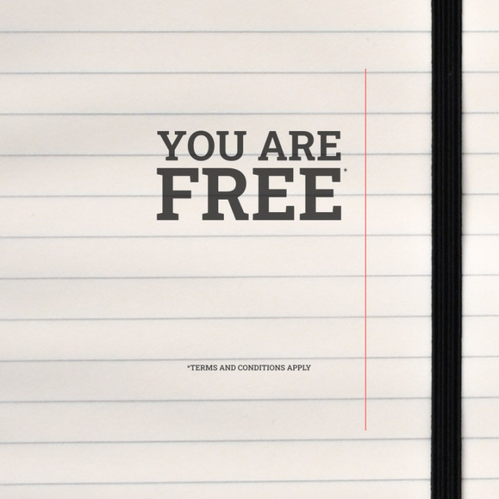 A minimalist freedom statement with a witty disclaimer.