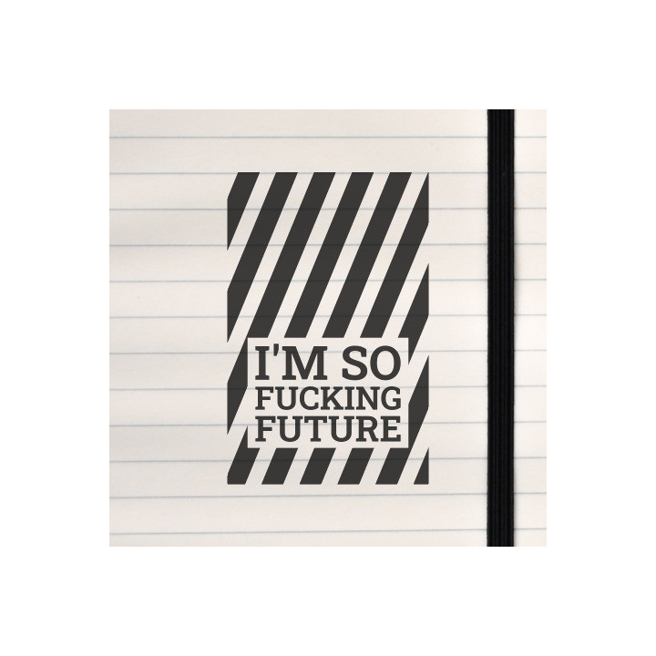 A bold, futuristic statement design featuring vertical black stripes and provocative typography that radiates confidence and edg