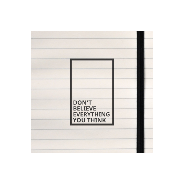 A minimalist black-and-white design featuring a bold, thought-provoking message framed in a clean rectangular border.