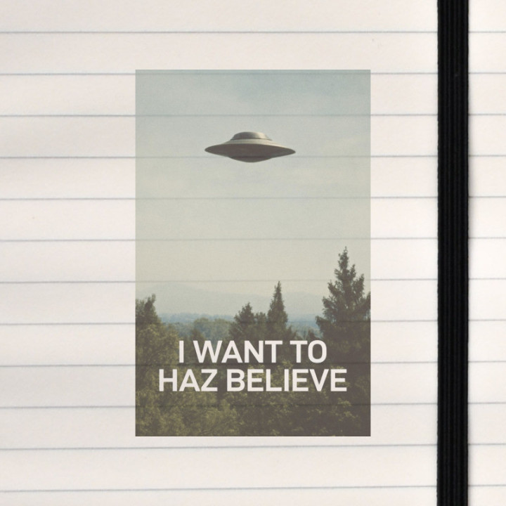A classic UFO poster reimagined with meme‑style humor.