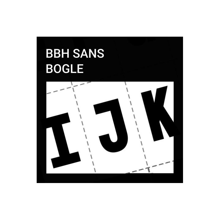 Alphabet of the BBH Sans Bogle font.