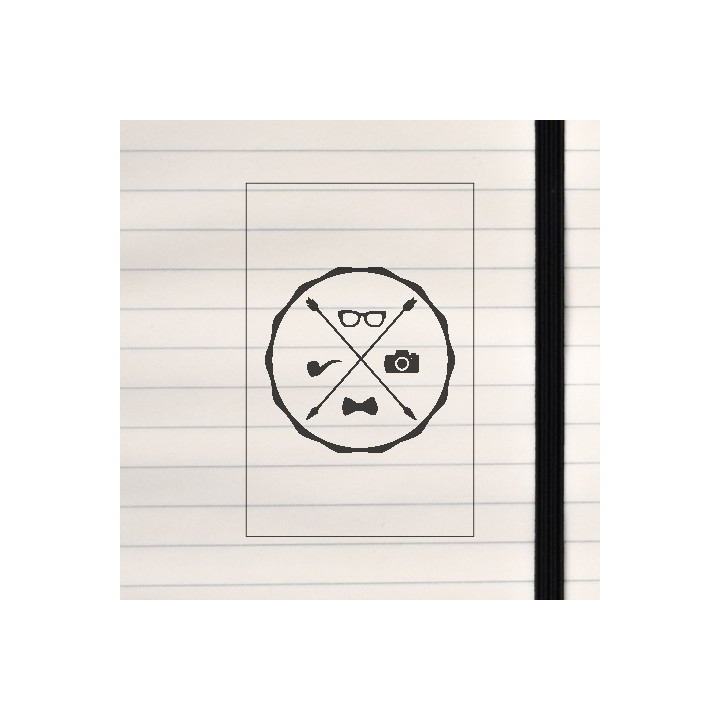 A hipster badge with four symbols.